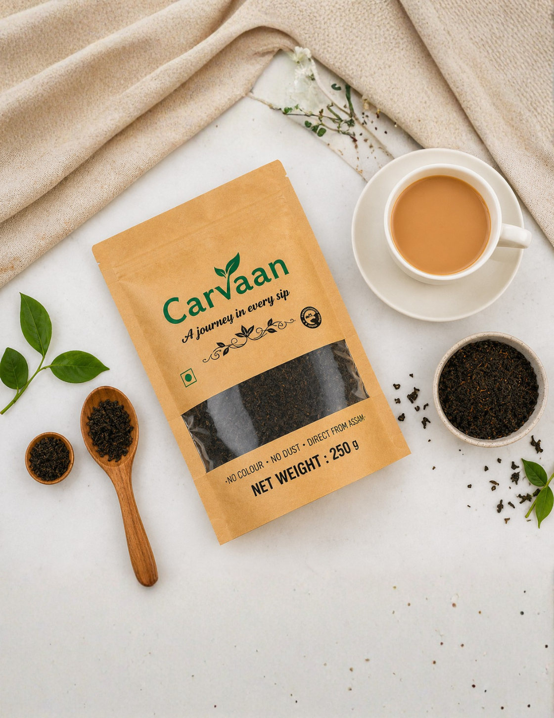 Carvaan Premium Assam Loose Leaf Tea – Pure Natural Black Tea | No Dust, No Color | 250g