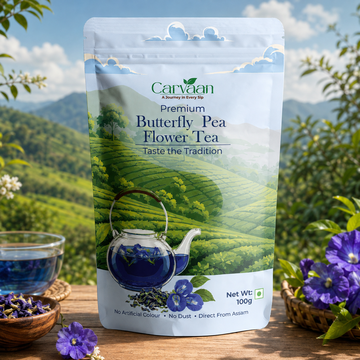 Premium Butterfly Pea Flower Tea – 100g | Carvaan