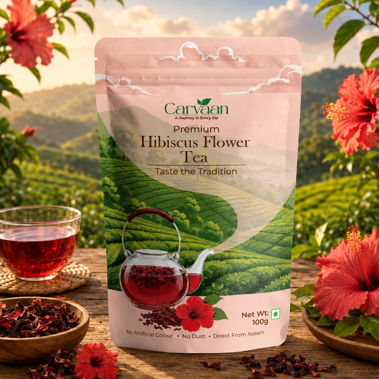 Premium Hibiscus Flower Tea – 100g | Carvaan