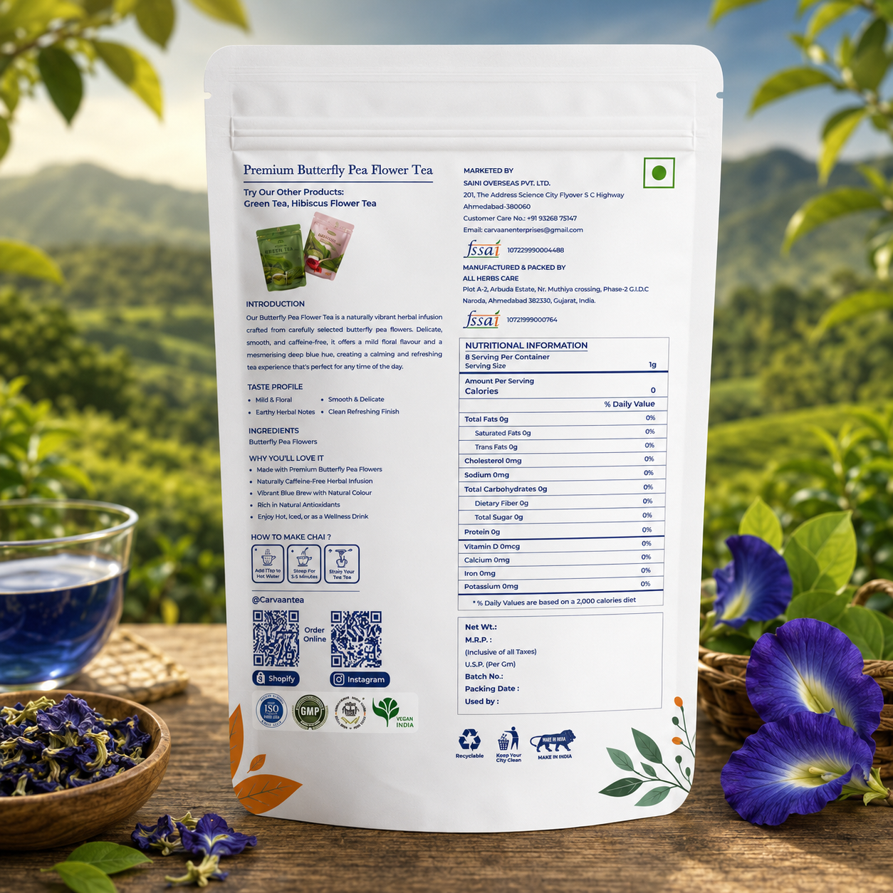 Premium Butterfly Pea Flower Tea – 100g | Carvaan